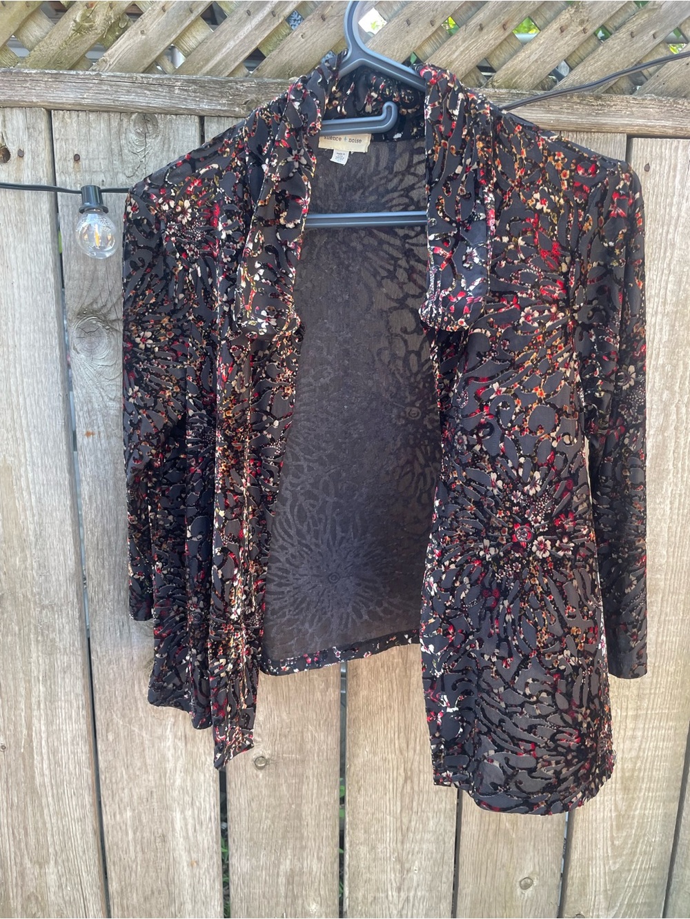 silence + noise Black Velvet Blazer with Red & Gold Burnout Floral
